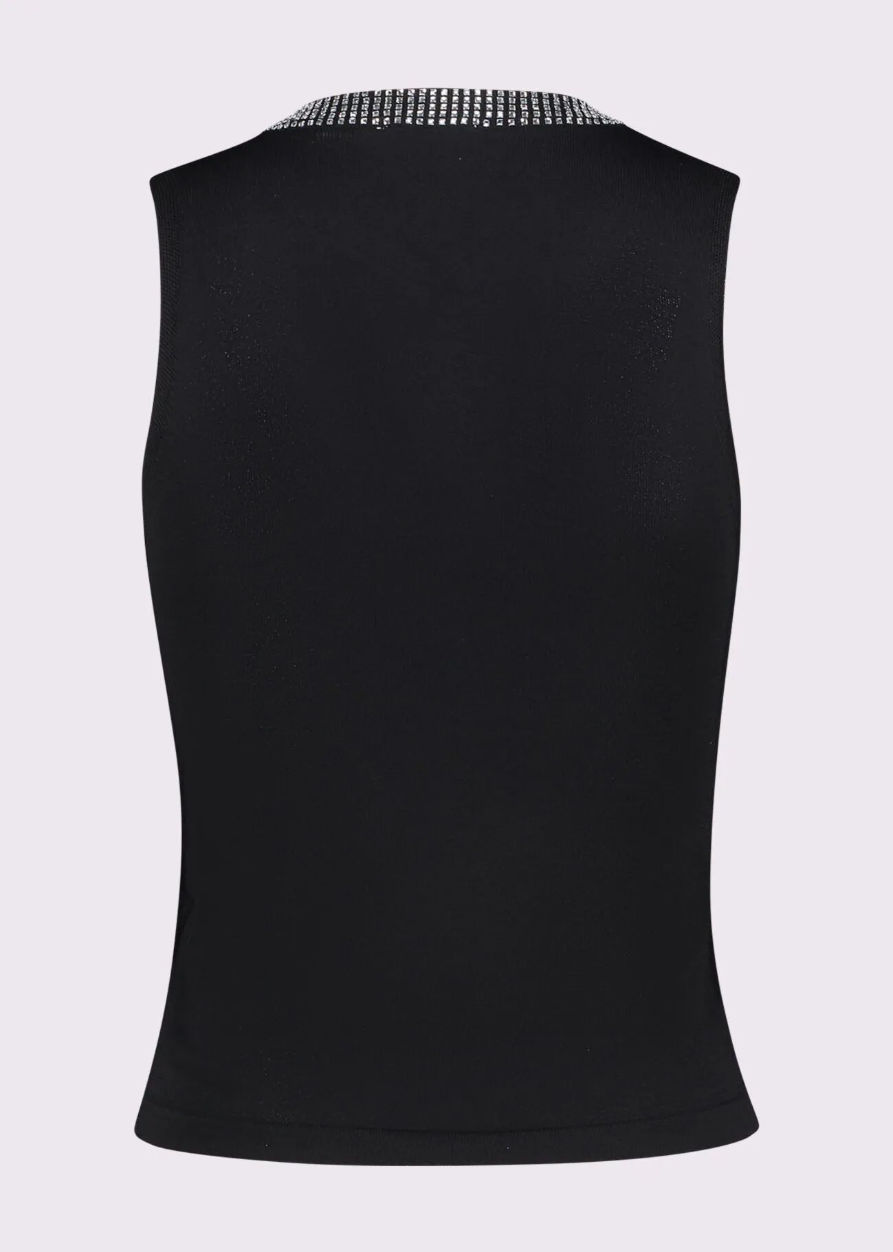 Top nero da donna in maglia con strass