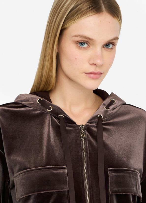 Felpa in ciniglia con cappuccio