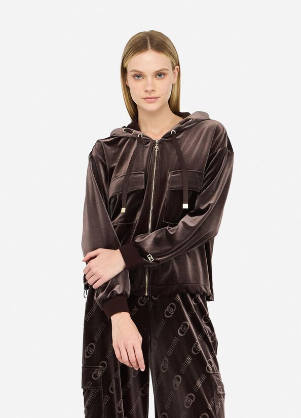 Felpa in ciniglia con cappuccio