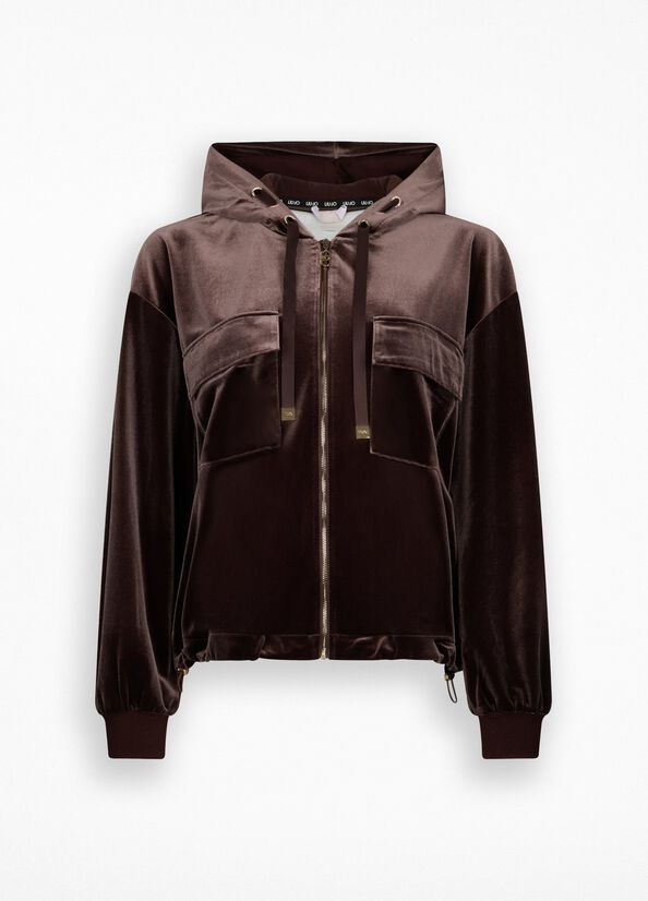 Felpa in ciniglia con cappuccio