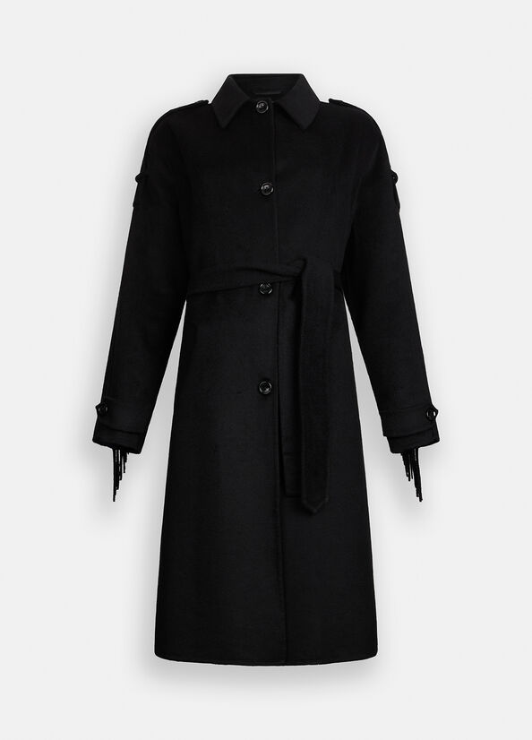 Trench in lana con frange