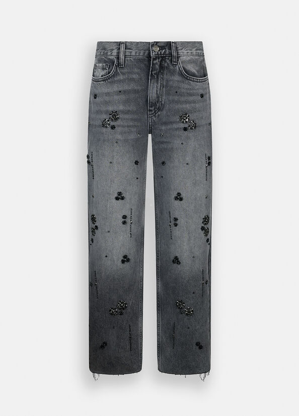 Jeans straight con strass