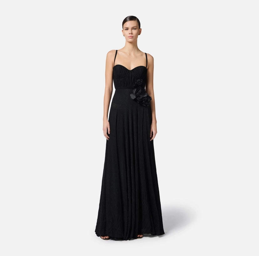 Abito Red Carpet in jersey lurex con fiore ricamato