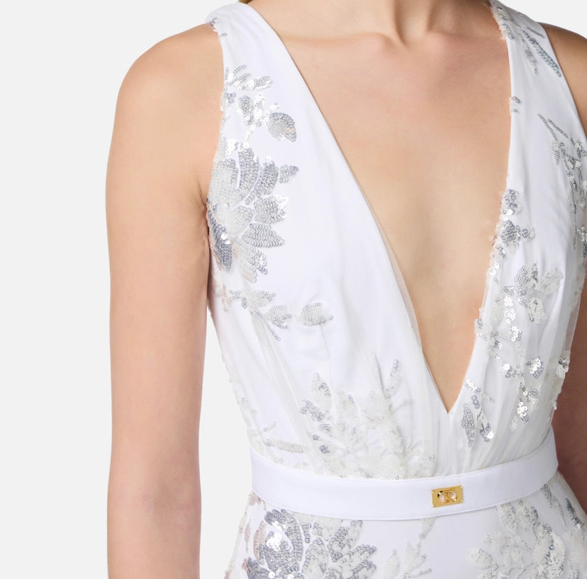 Abito Red Carpet in jersey con paillettes ricamate