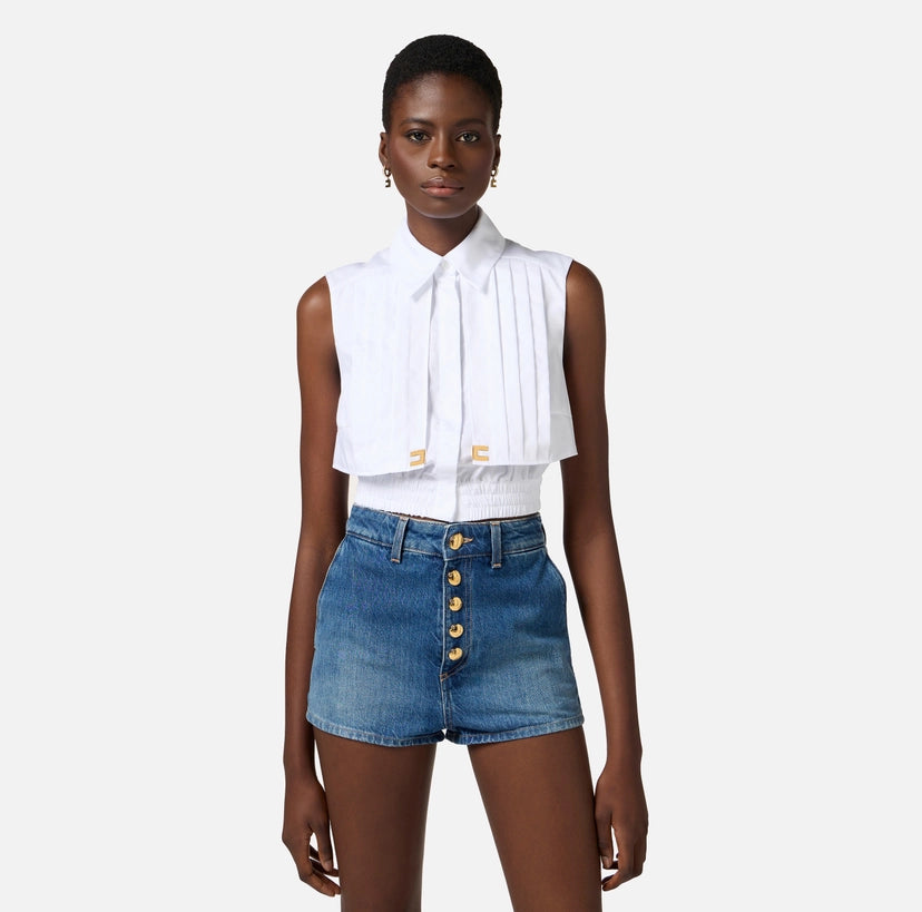 Camicia cropped in popeline con mantellina