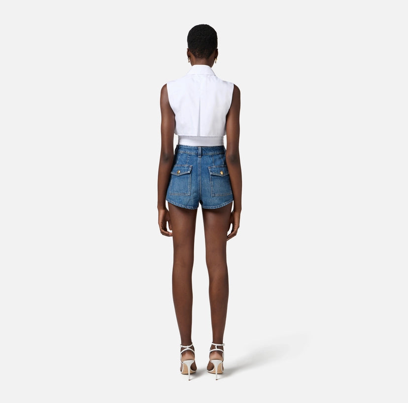 Camicia cropped in popeline con mantellina