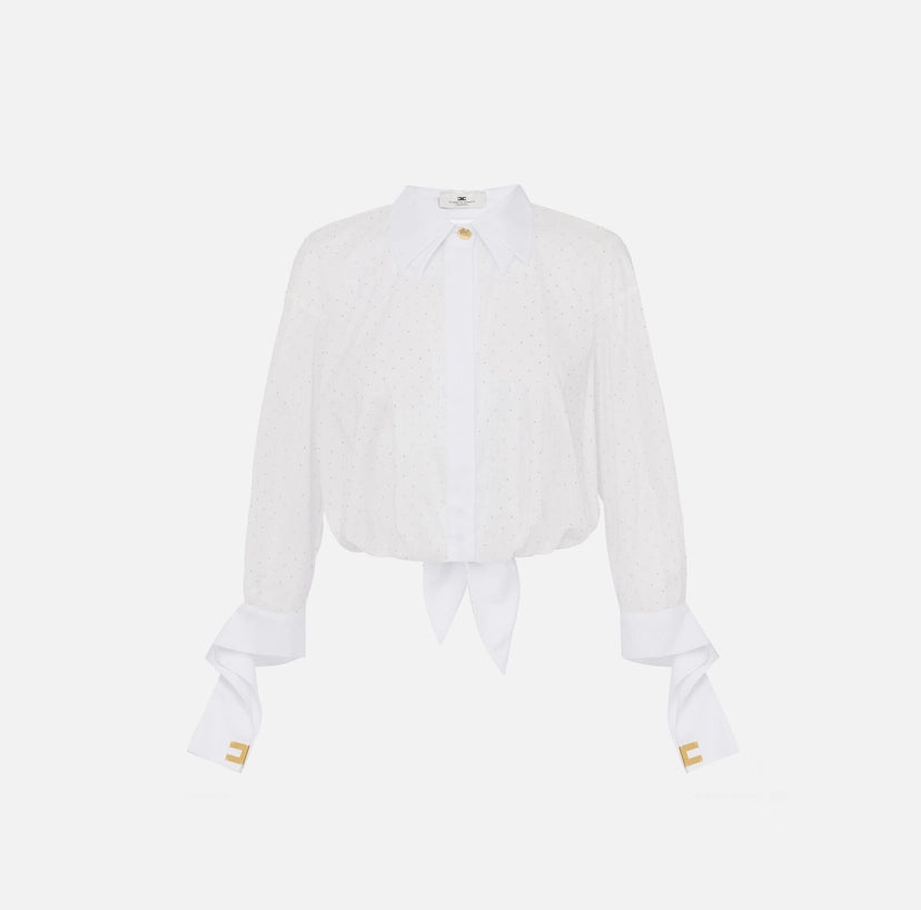 Camicia in popeline con strass e nodo