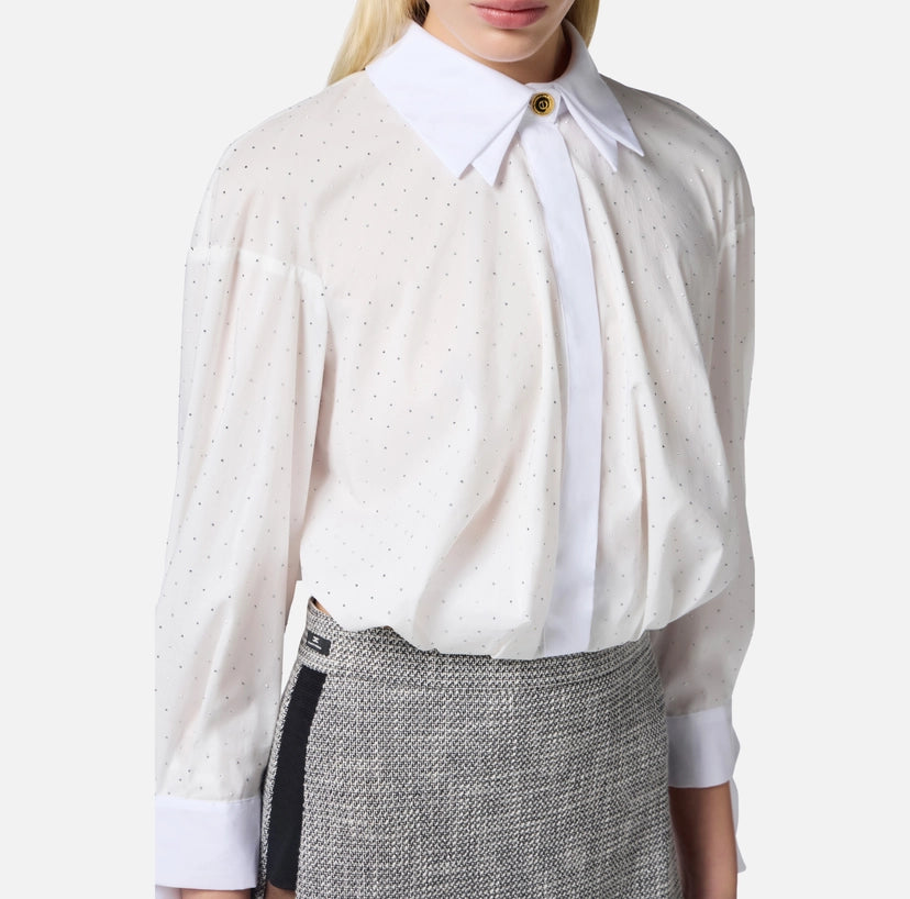 Camicia in popeline con strass e nodo