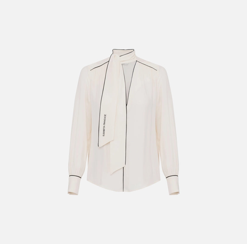 Camicia in georgette con sciarpa e piping