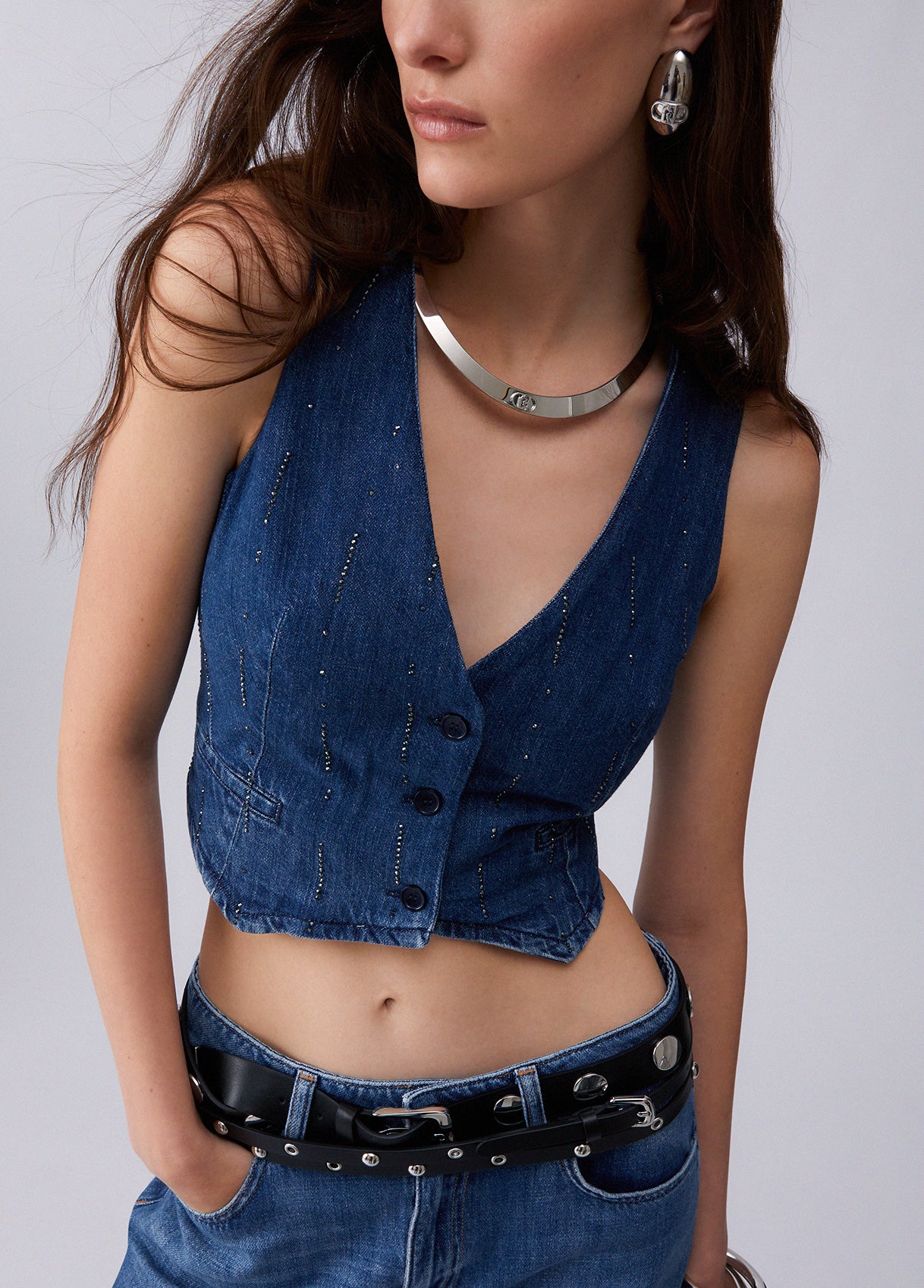 Gilet in denim con strass