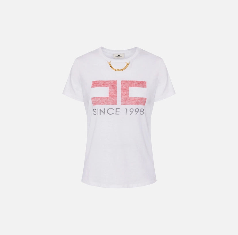 T-shirt in jersey con stampa e catenella