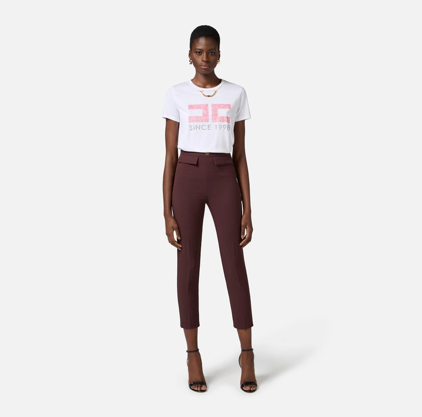 T-shirt in jersey con stampa e catenella