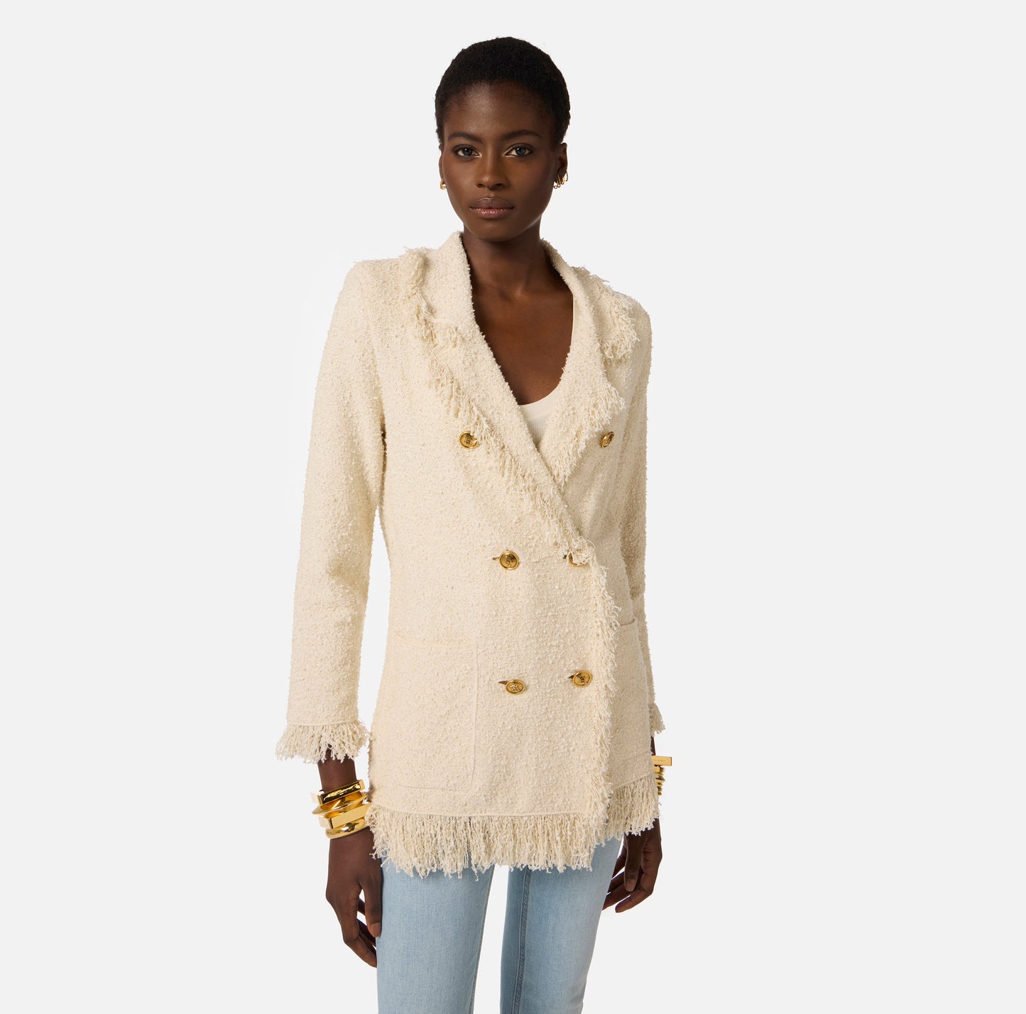 Giacca in maglia bouclé con frange
