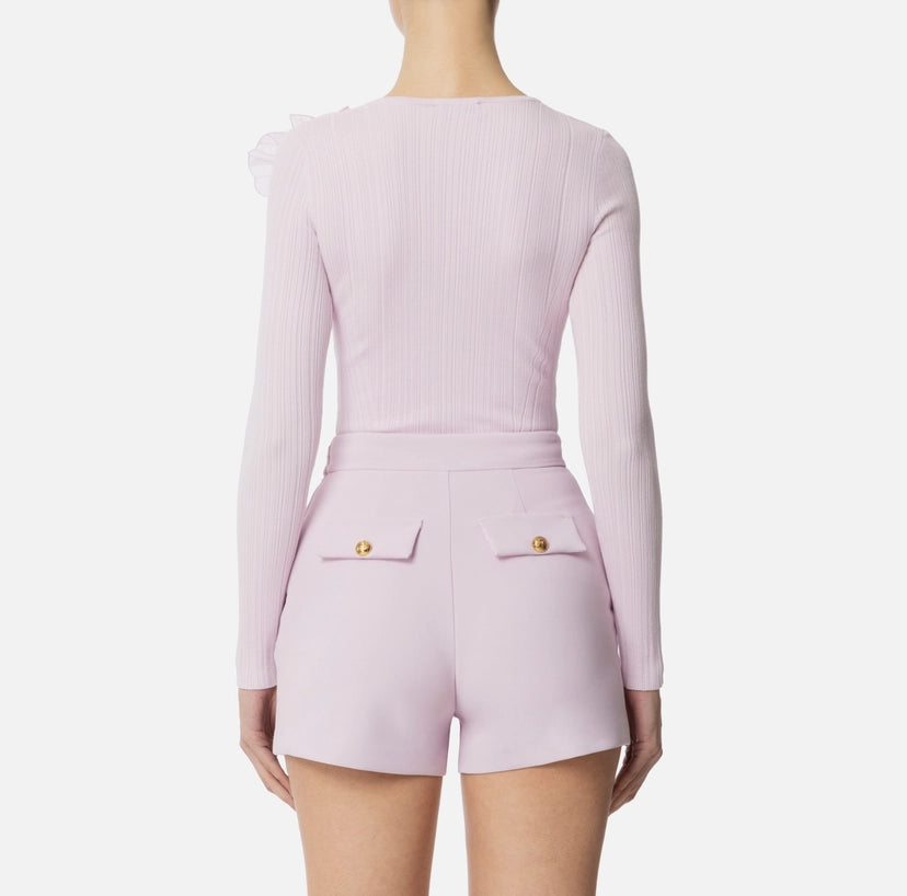 Top in maglia a coste con dettaglio floreale