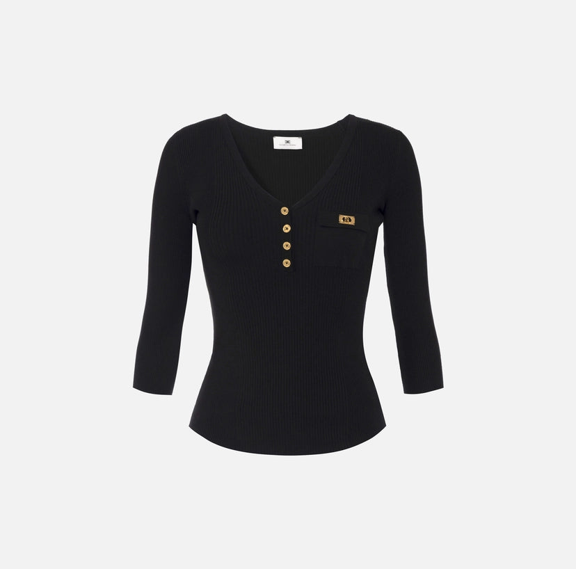 Maglia a micro costine con taschino