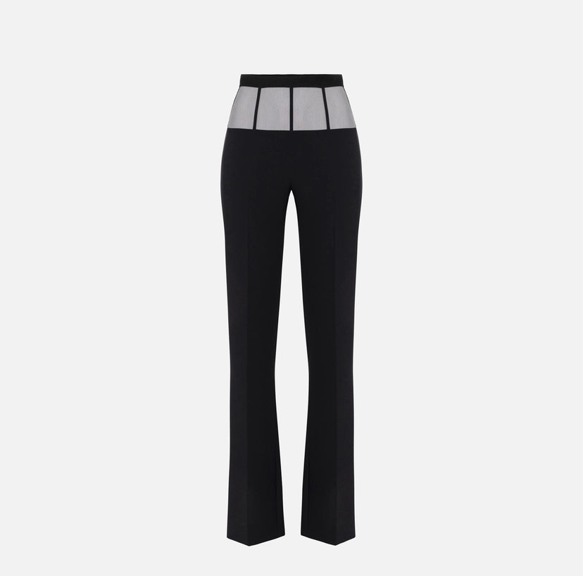 Pantaloni in crêpe con baschina in tulle