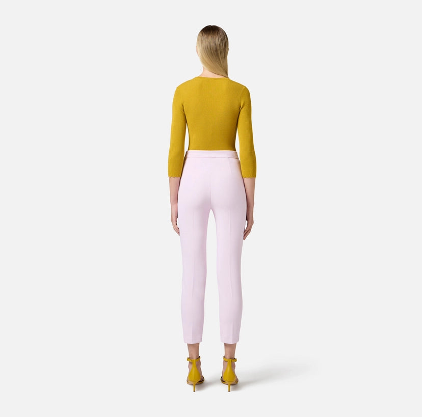 Pantaloni in crêpe con piping e morsetto gioiello