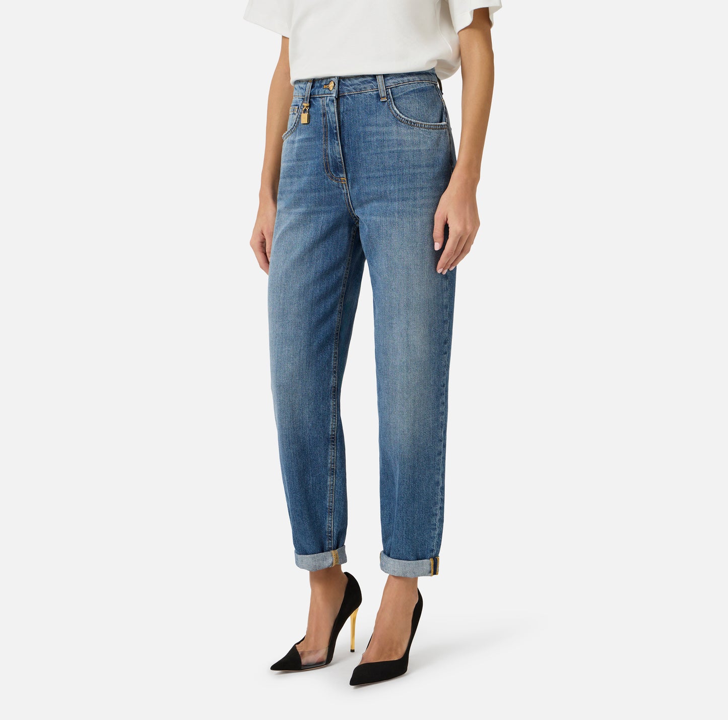Jeans a ovetto con lucchetto gioiello