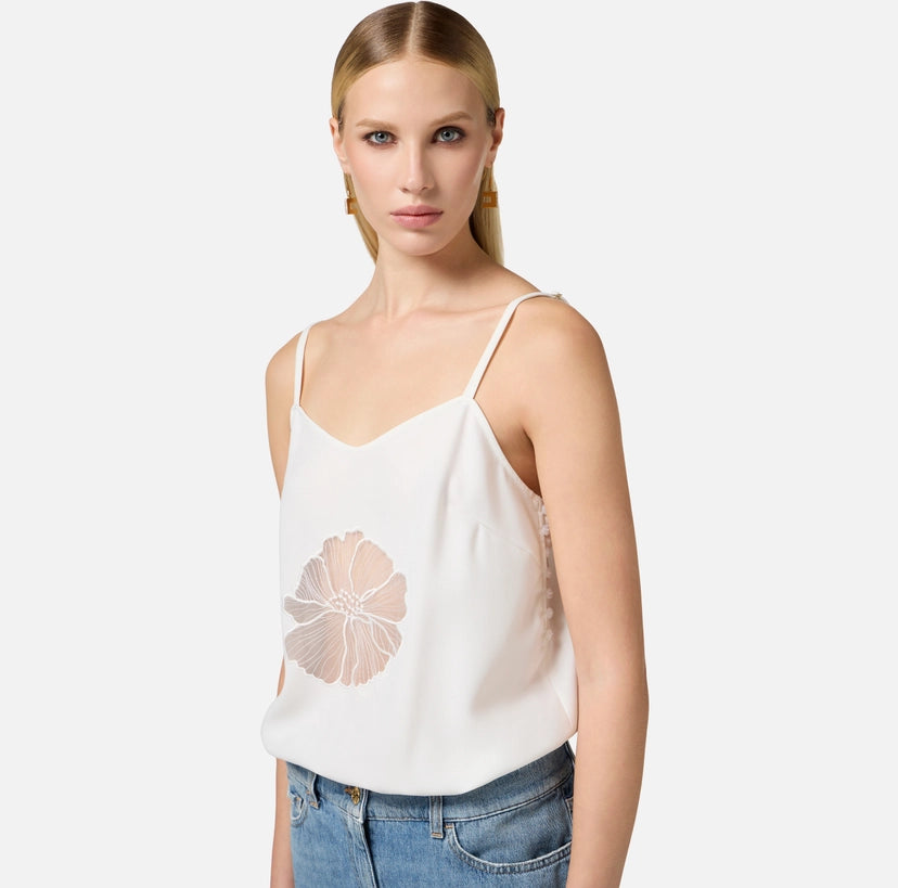 Tuta trompe-l'oeil in crêpe e denim