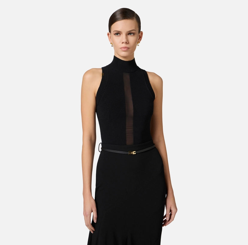 Top in viscosa con dettaglio in tulle
