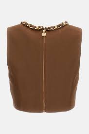 Top in misto lino con catena gioiello