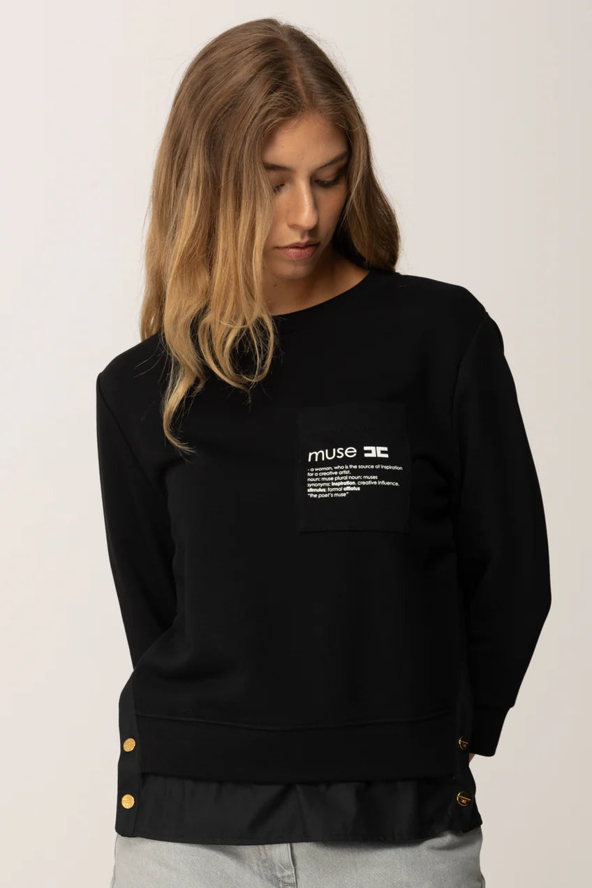 Maglia in felpa con dettagli in popeline