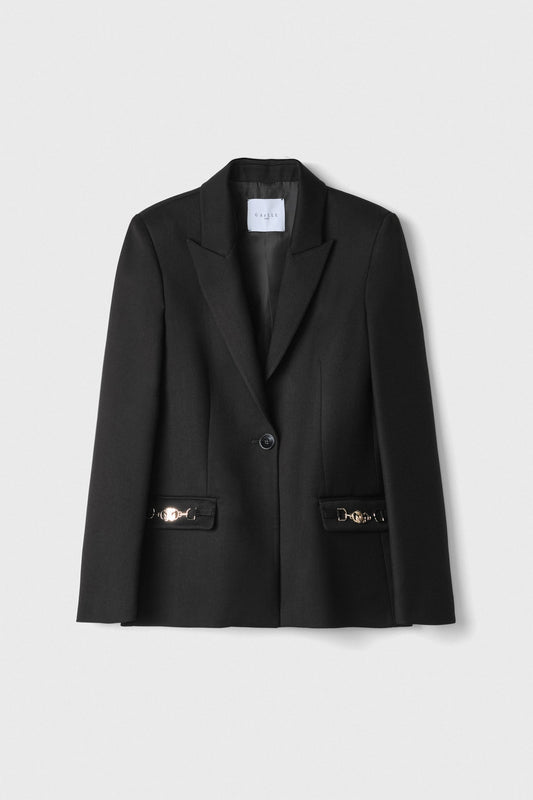 Giacca Monopetto Regular In Twill Con Morsetti