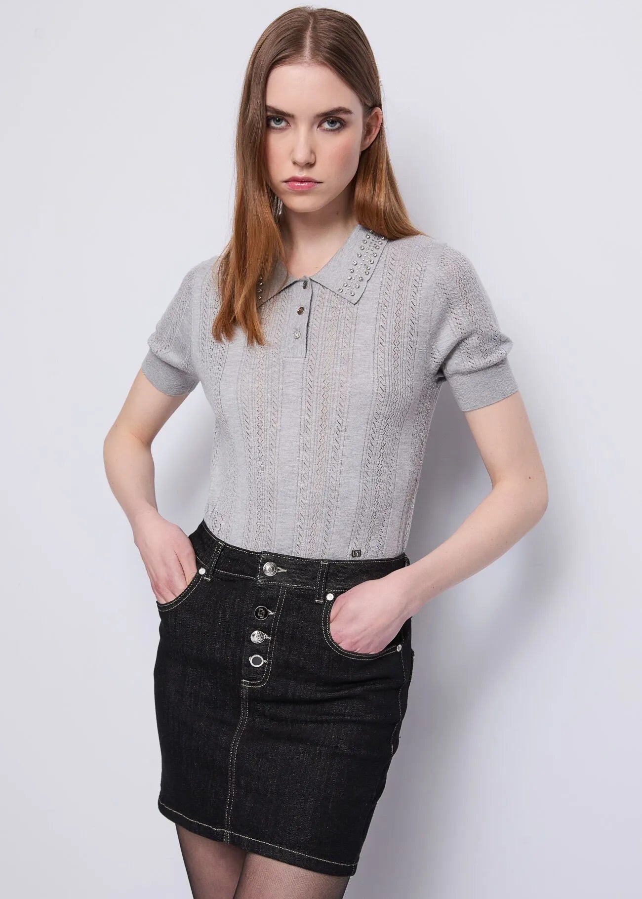 Polo in filato con strass