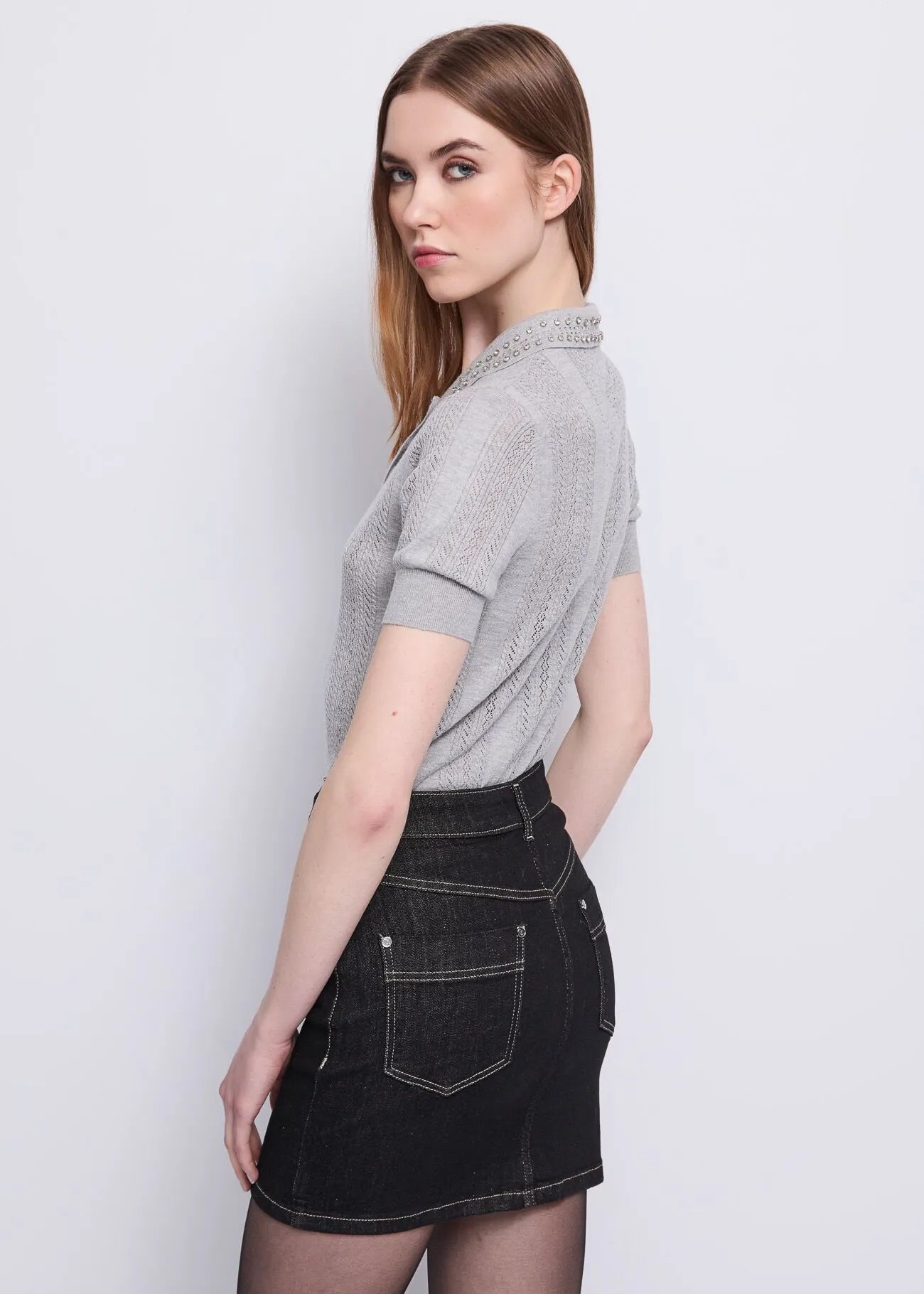 Polo in filato con strass