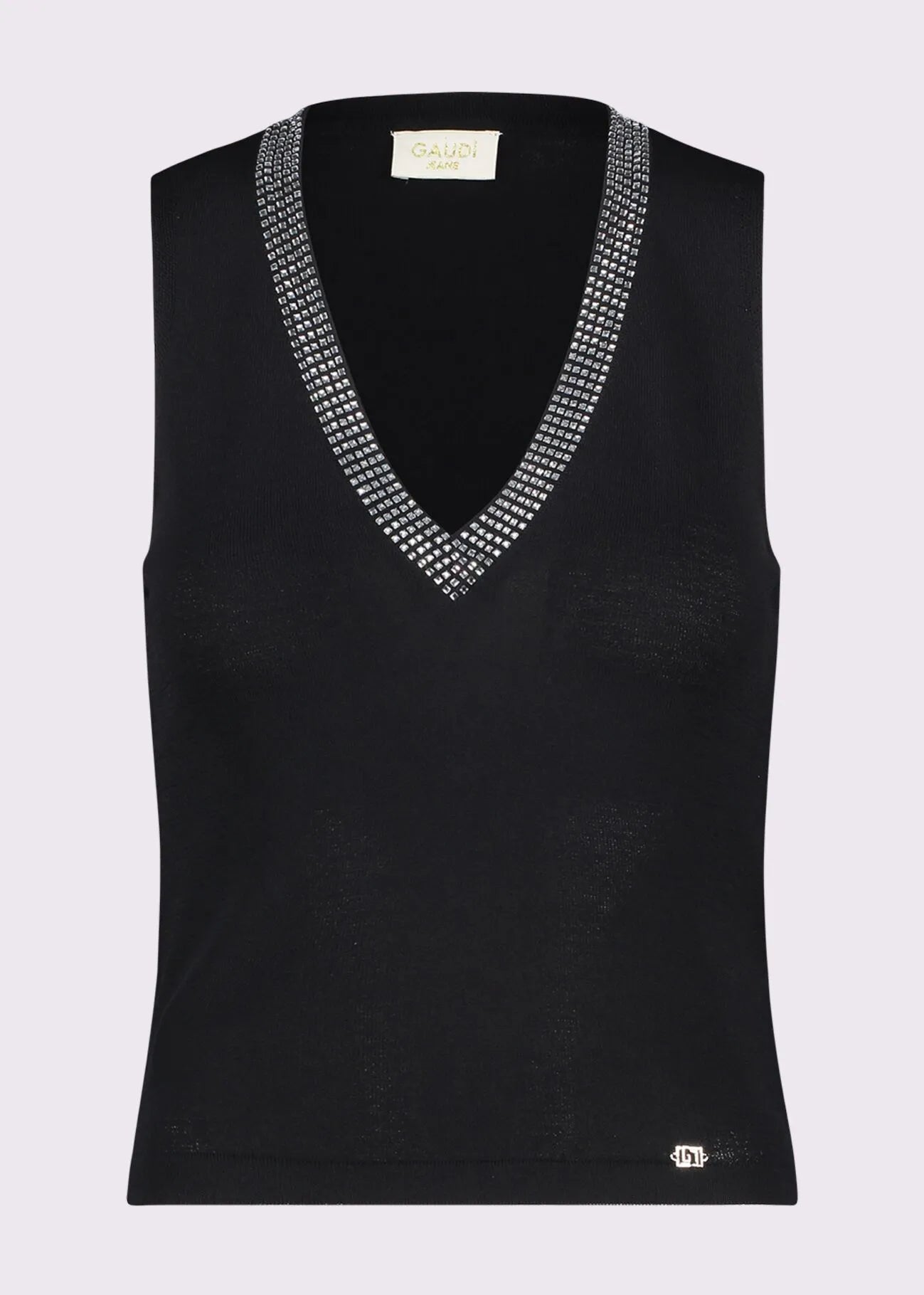 Top nero da donna in maglia con strass
