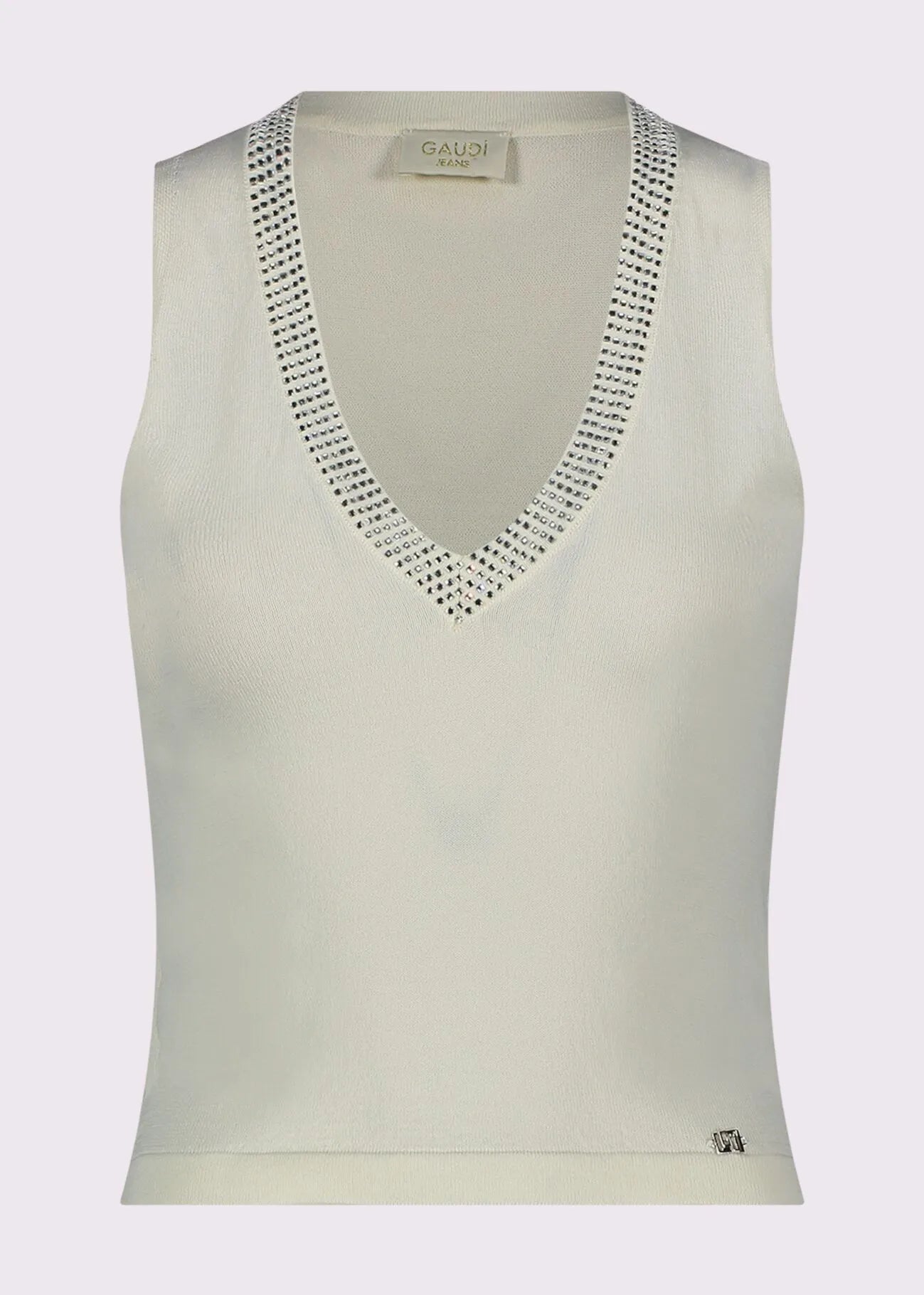 Top nero da donna in maglia con strass