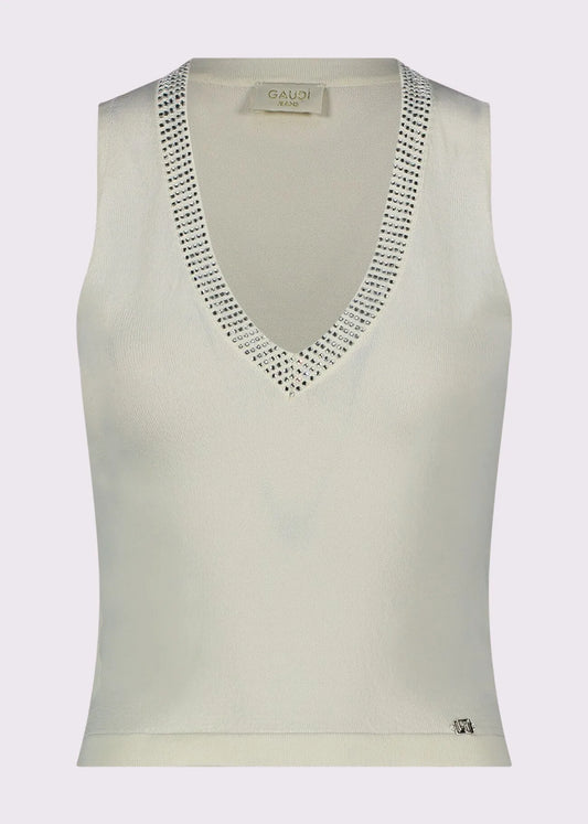 Top nero da donna in maglia con strass