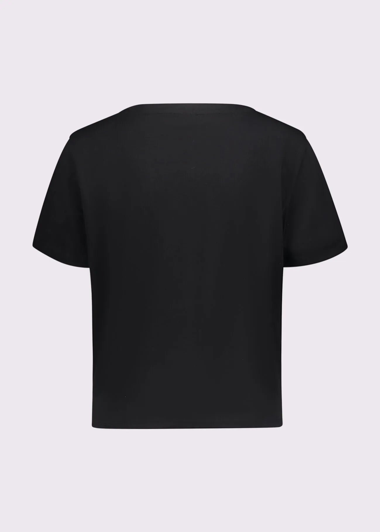 T-shirt nera da donna con scollo a V e nodo