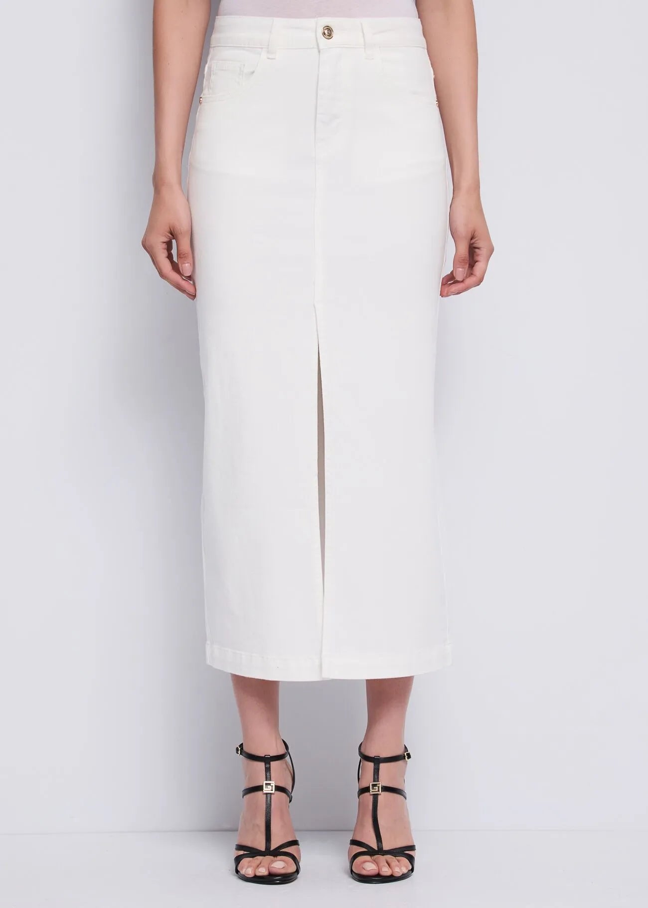 Gonna bianca in twill con spacco