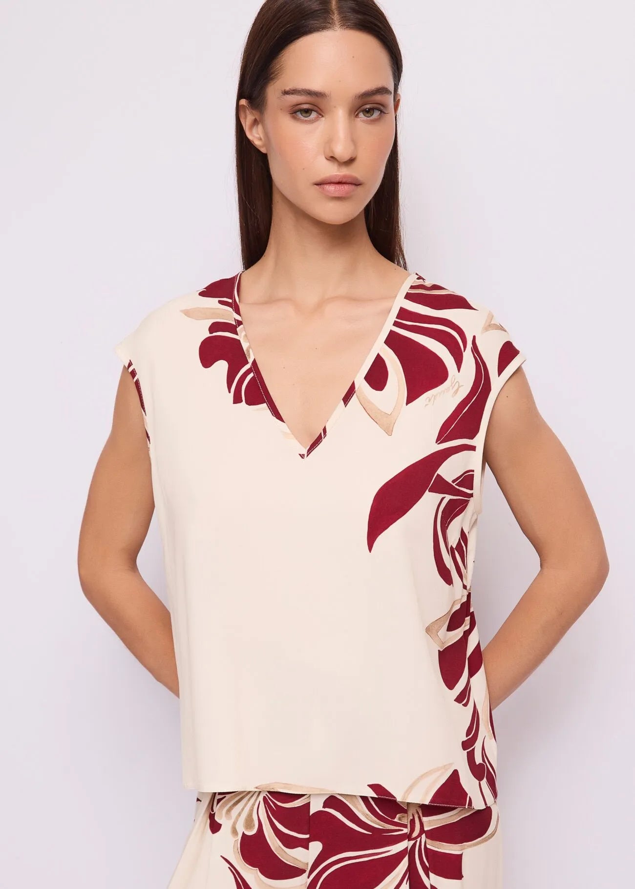 Top da donna in twill floreale