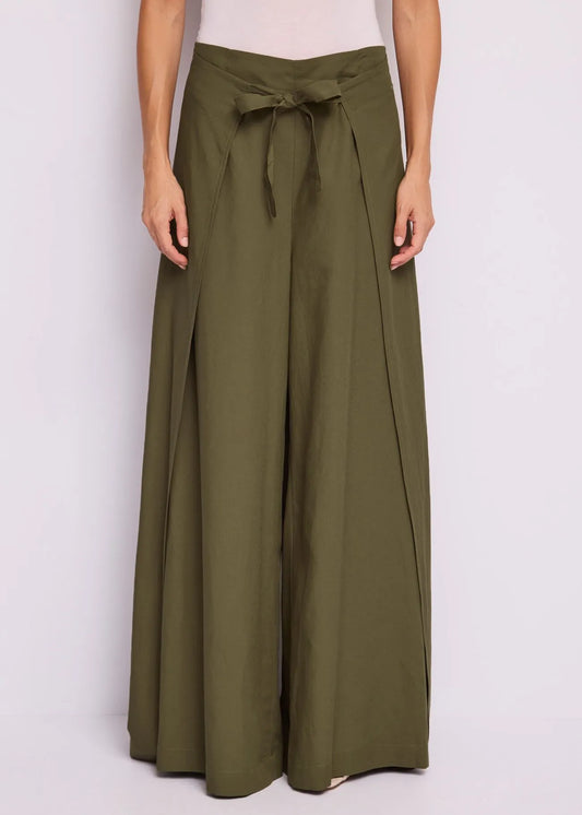 Pantaloni verdi da donna in lino con nodo
