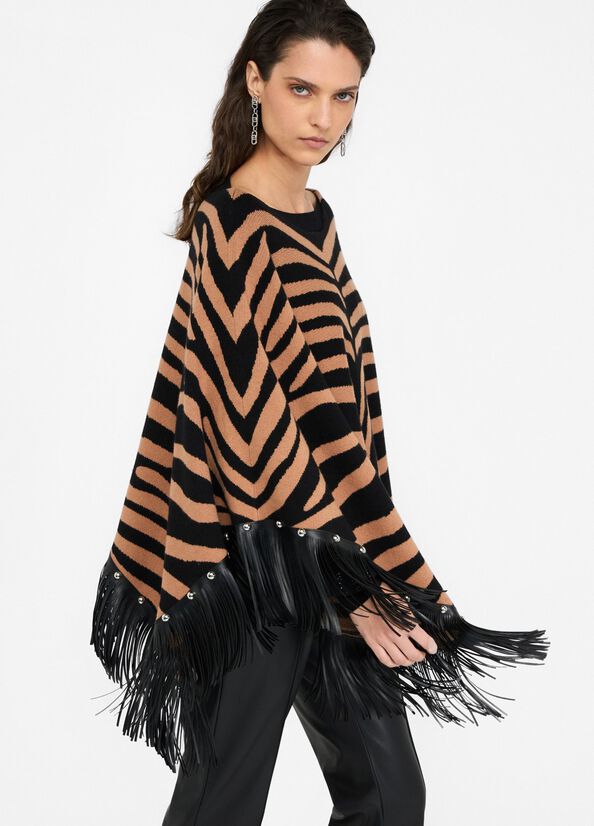 Poncho zebrato con frange