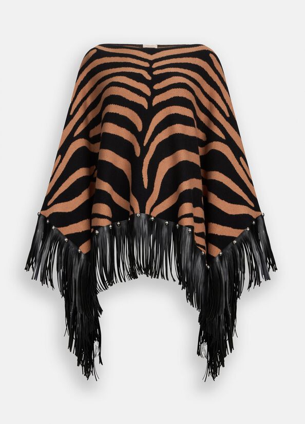 Poncho zebrato con frange