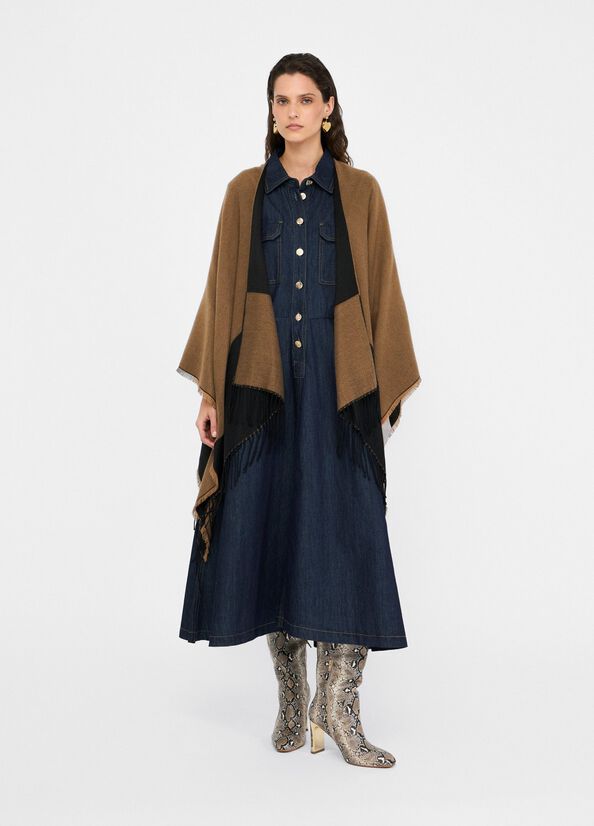 Poncho con logo e frange