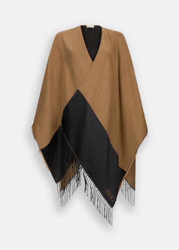 Poncho con logo e frange