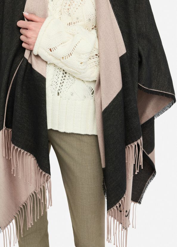 Poncho con logo e frange