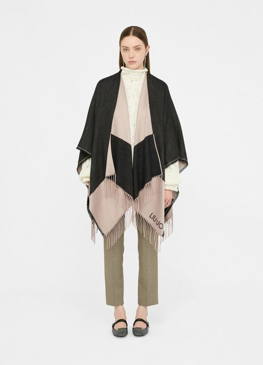 Poncho con logo e frange