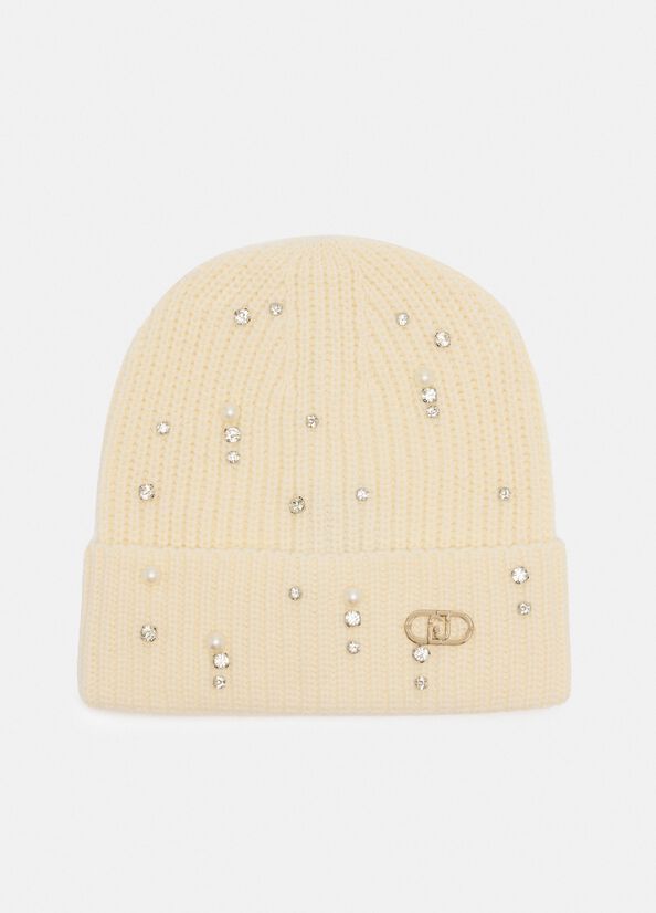 Berretto con strass e perle