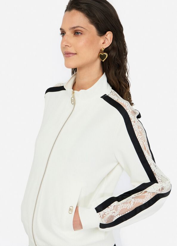 Felpa in cotone con pizzo