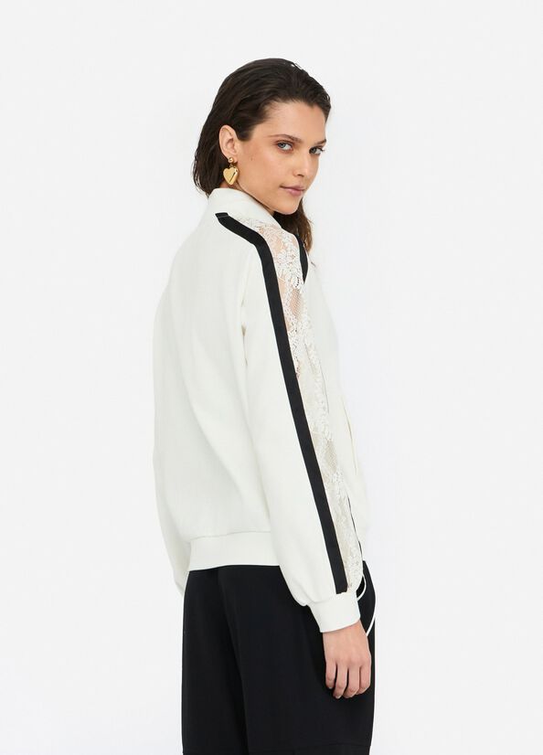 Felpa in cotone con pizzo