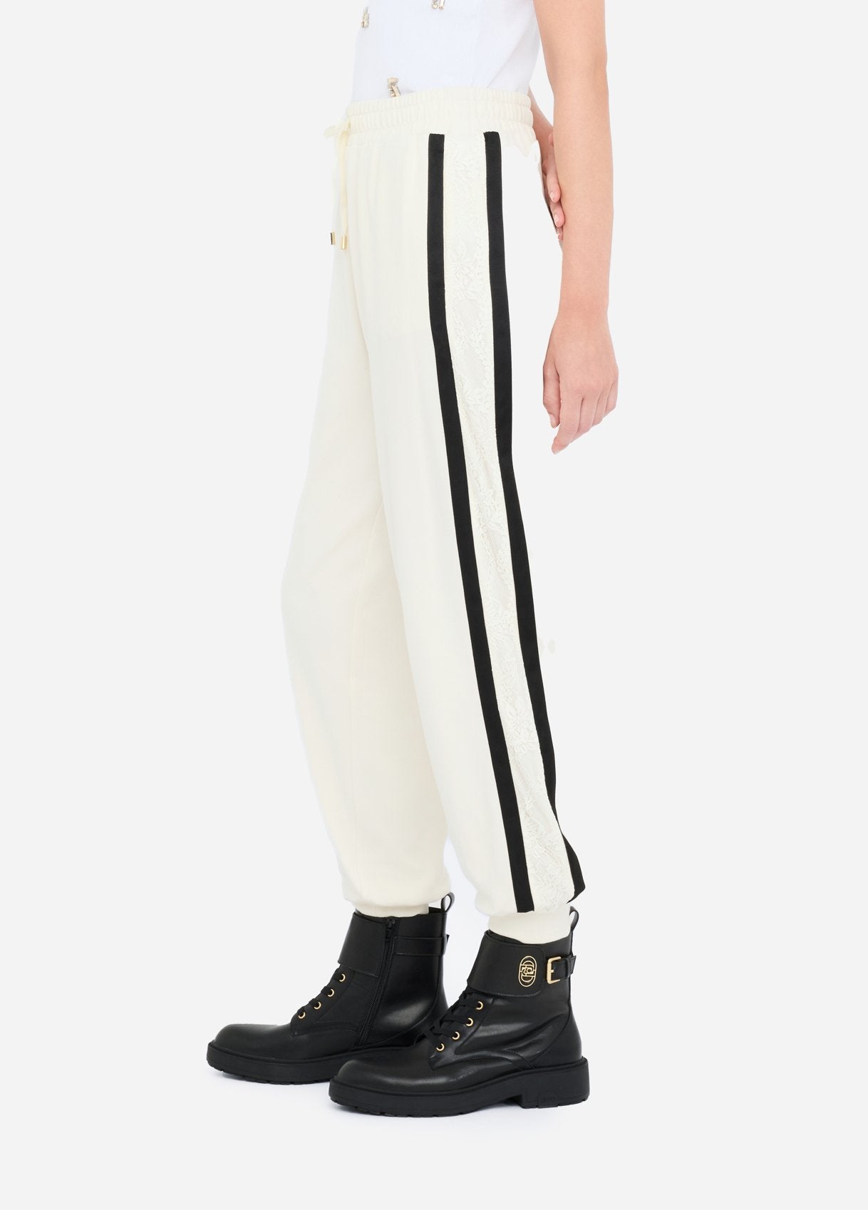 Pantaloni jogging in felpa con pizzo