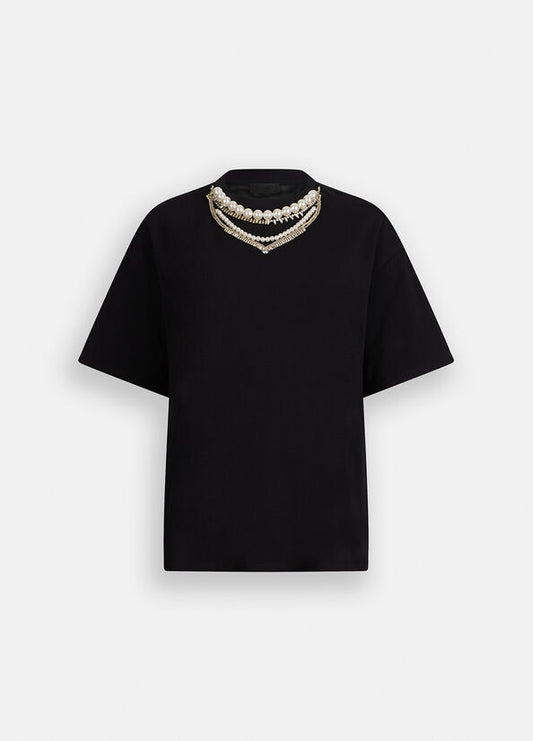 T-shirt con perle e strass