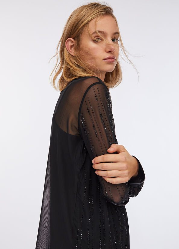 Camicia in tulle con strass