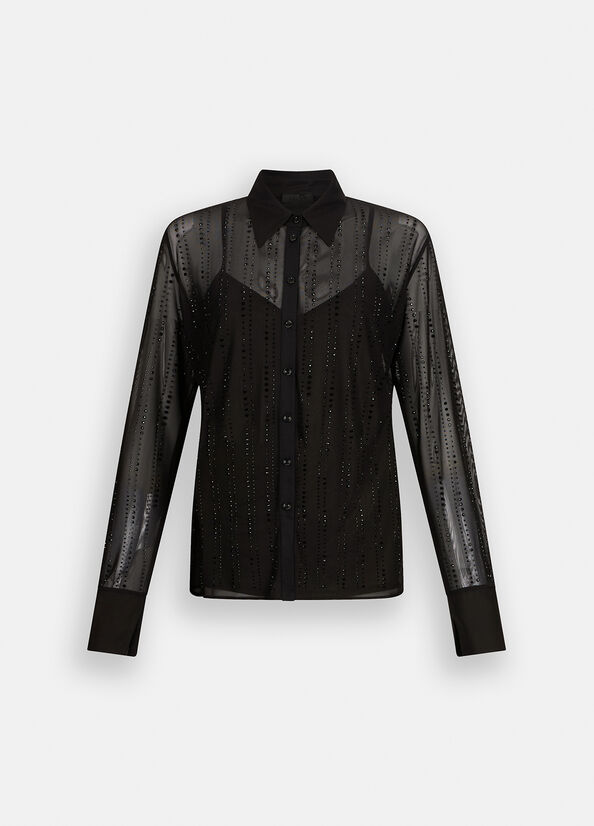 Camicia in tulle con strass
