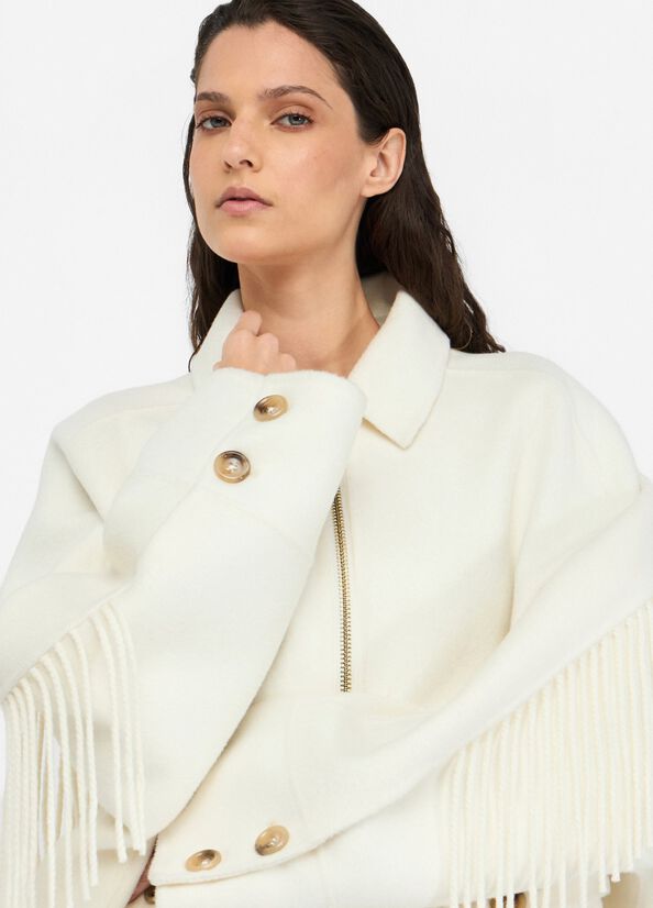 Caban in lana con frange